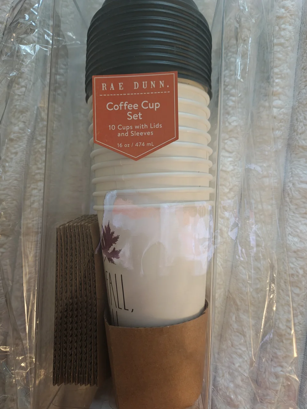 Rae Dunn Black and Cream Coffee Cup Set with Lids & Sleeves
